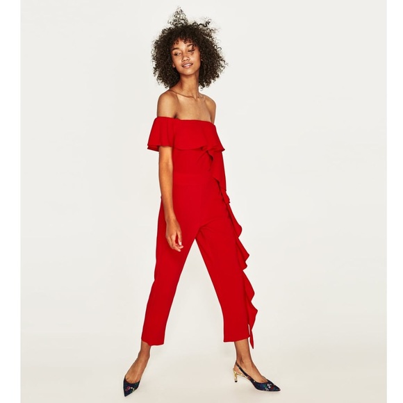 Zara Pants - Zara Red Jumpsuit LIKE NEW S
